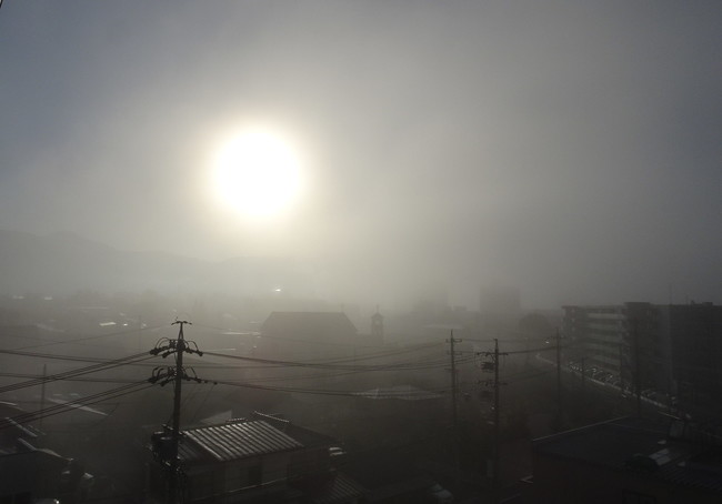 霧の中の朝日