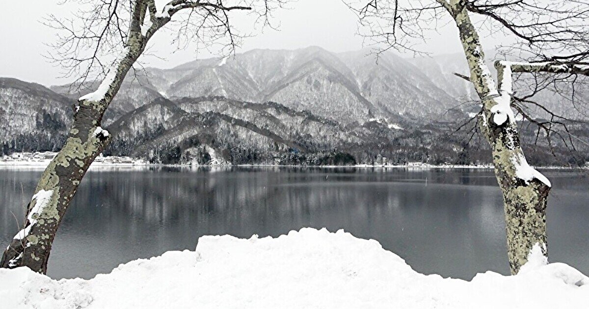 雪の中にひっそりとたたずむ湖